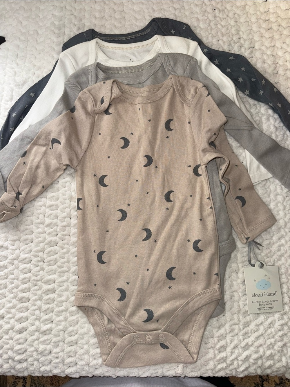 Cloud Island Beige Moon Print Long-Sleeve Baby One-Piece